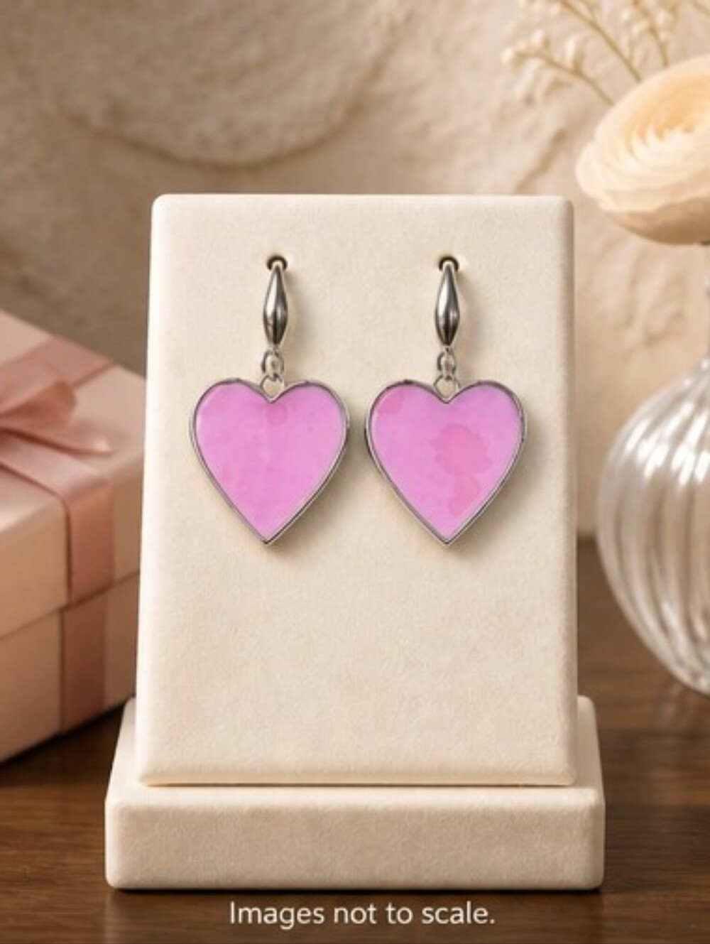 #530 HAND CRAFTED Earrings handcrafted handmade Resin Heart Pink Metalic